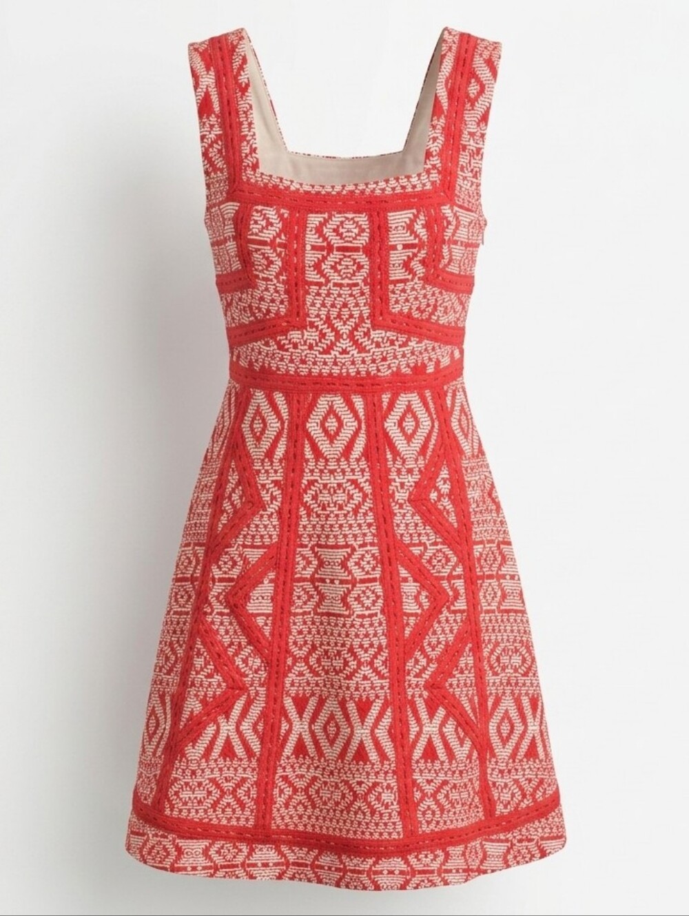 Maeve Emma Geometric Fit-Flare Embroidered Knit Dress Sz.0 Crochet Sleeveless - Picture 1 of 14